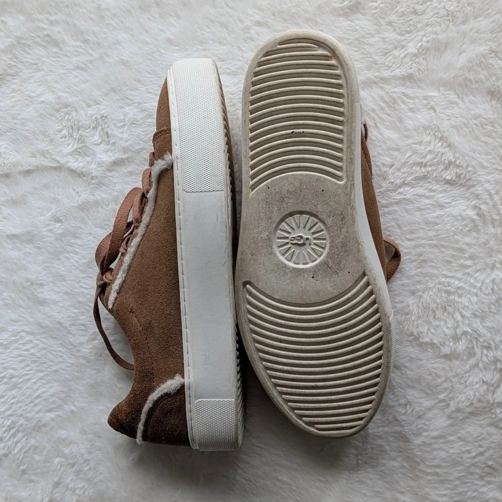 UGG Jass Suede Shearling Platform Sneakers Chestnut Brown Women 7